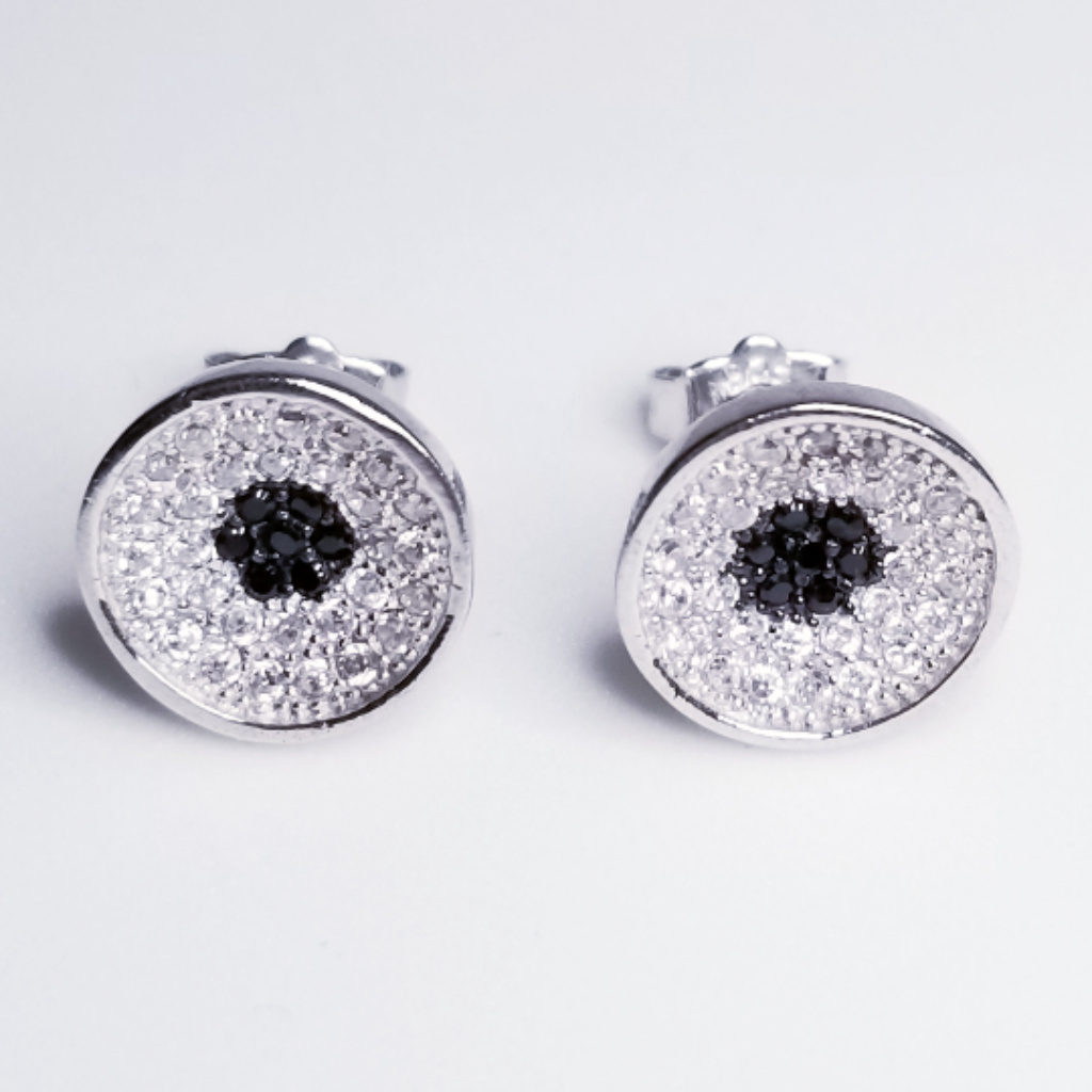 New 14k White Gold On 925 Unique Round Earrings